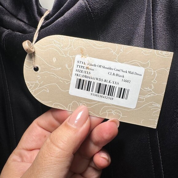 Meshki Giselle Off Shoulder Cowl Neck Satin Maxi Gown Dress XXS - NEW - Picture 8 of 15